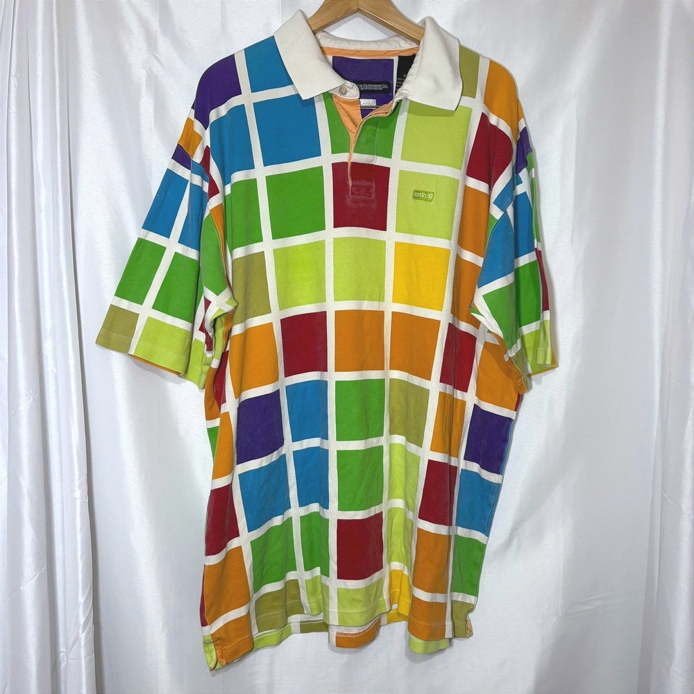Vintage Enyce Clothing Co Mens XL Multi Color Grid Block Polo Shirt Streetwear
